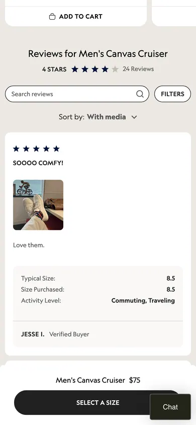 Sticky add-to-cart at Allbirds — annotated example