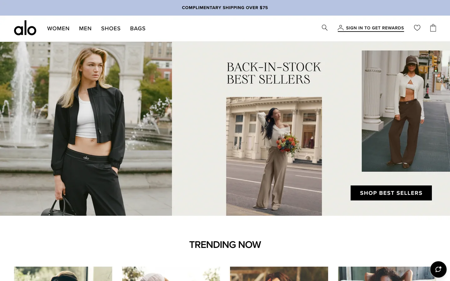 Story-led homepage hero at Alo Yoga