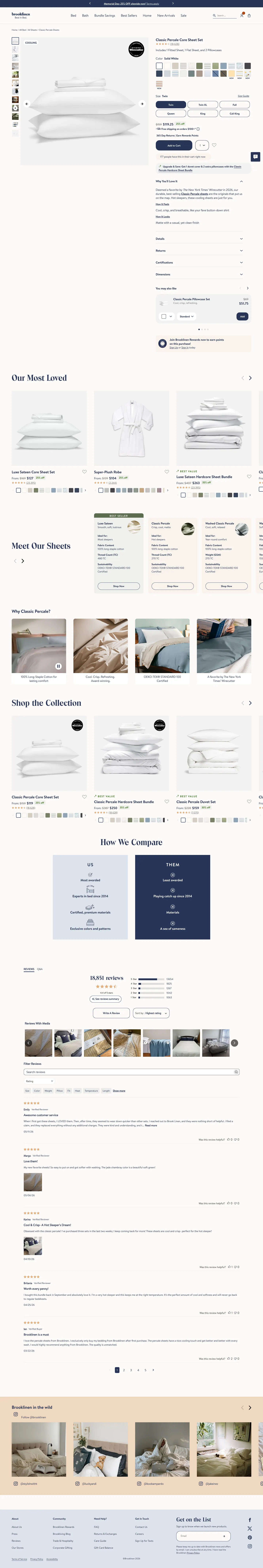 Brooklinen — The primary Add to Cart button is prominently displayed above the fold on the right side of the product page.
