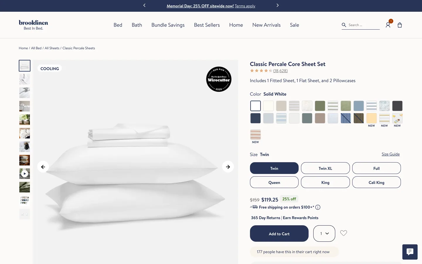 Product page add-to-cart at Brooklinen