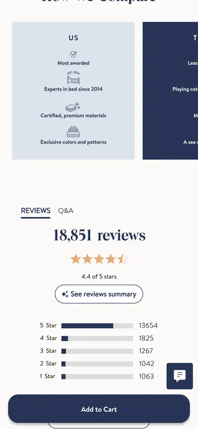 Sticky add-to-cart at Brooklinen — annotated example