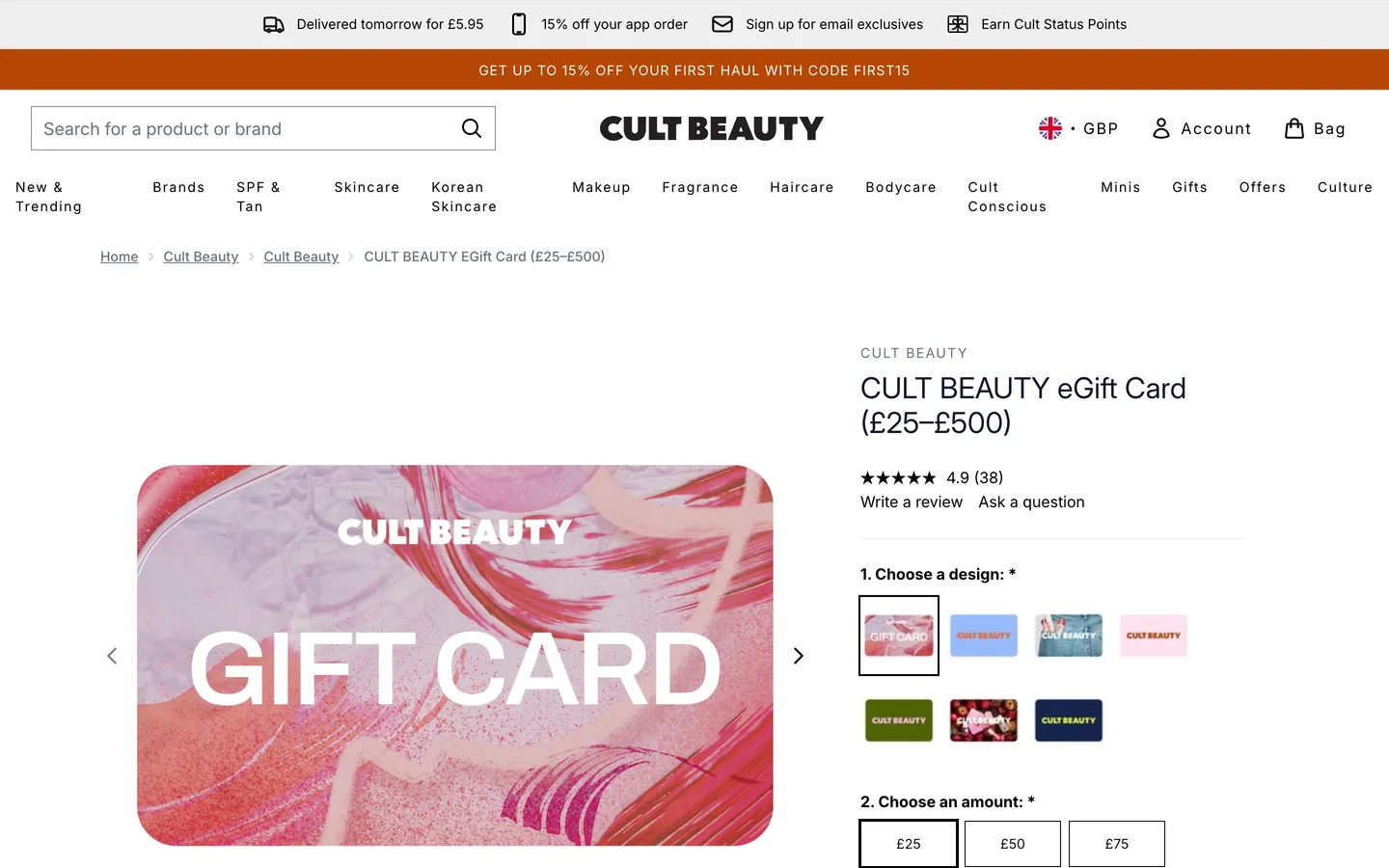 Product page add-to-cart at Cult Beauty