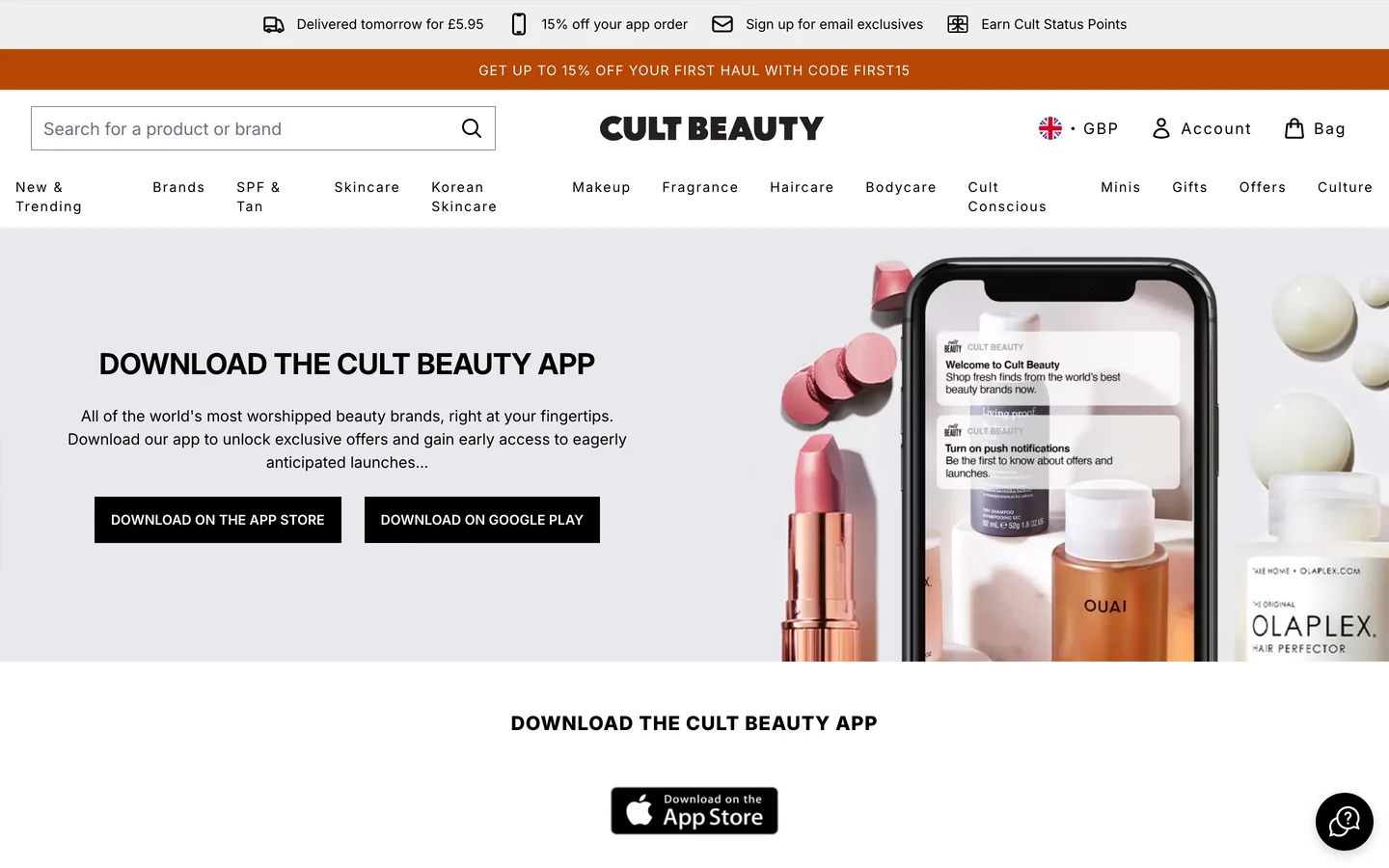 Category page filters at Cult Beauty