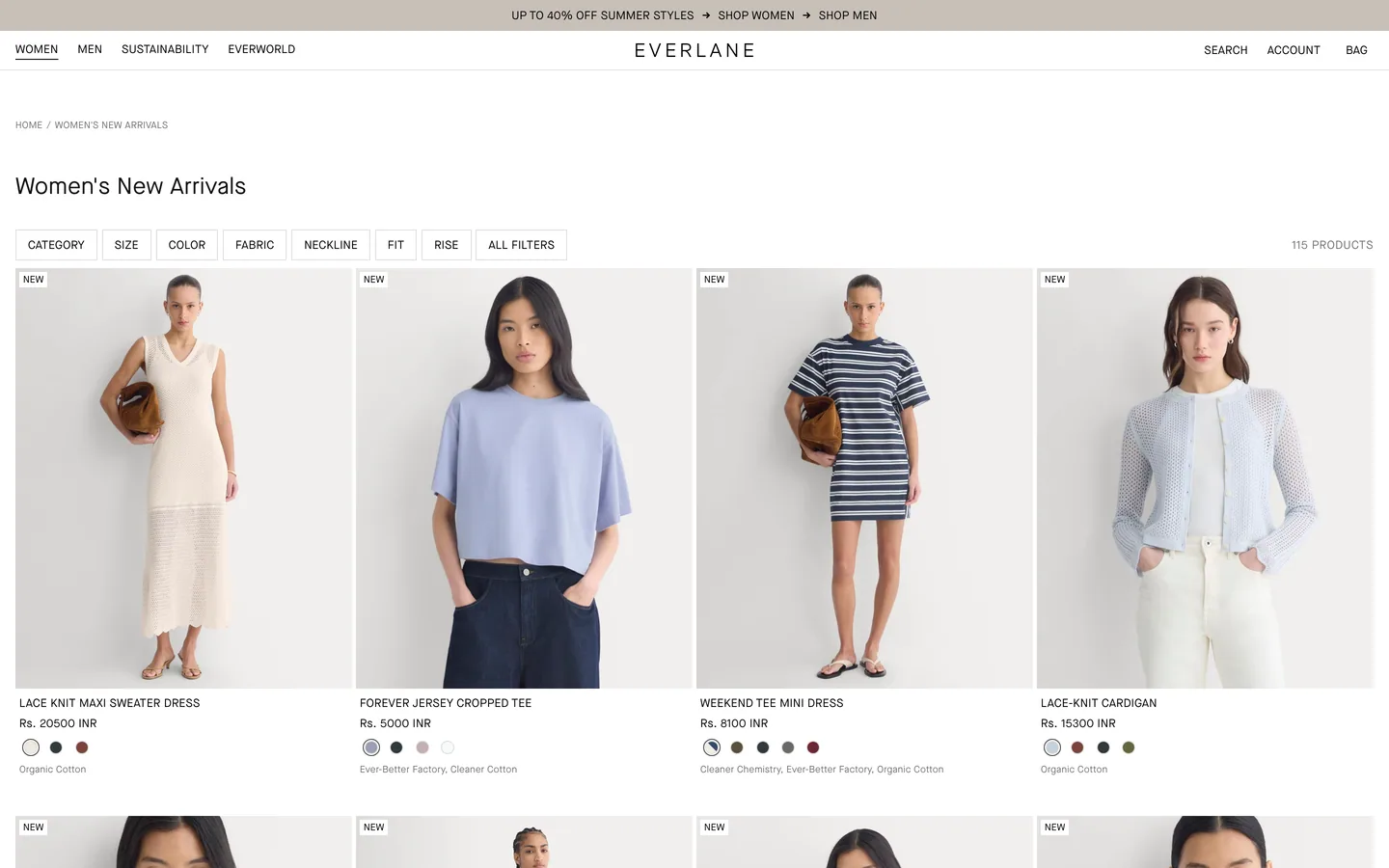 Category page filters at Everlane