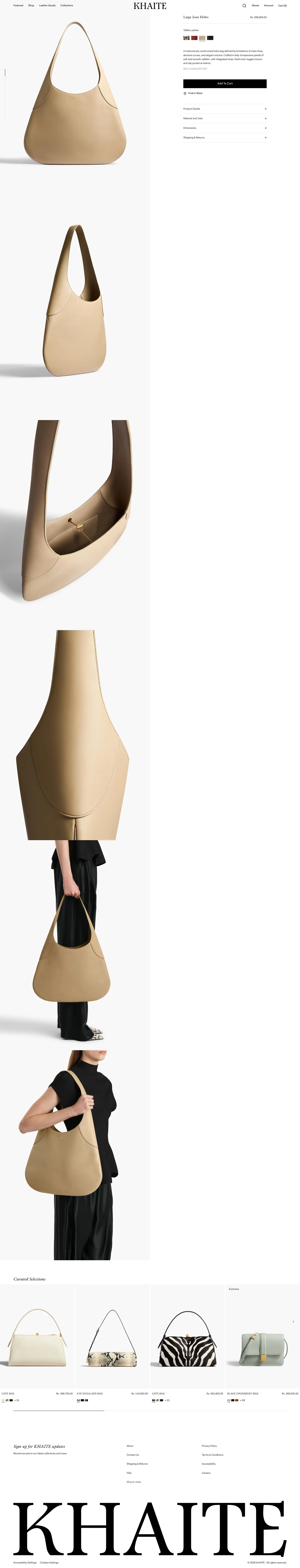 Khaite — The Add To Cart button is prominently displayed above the fold, below the product description and color options.