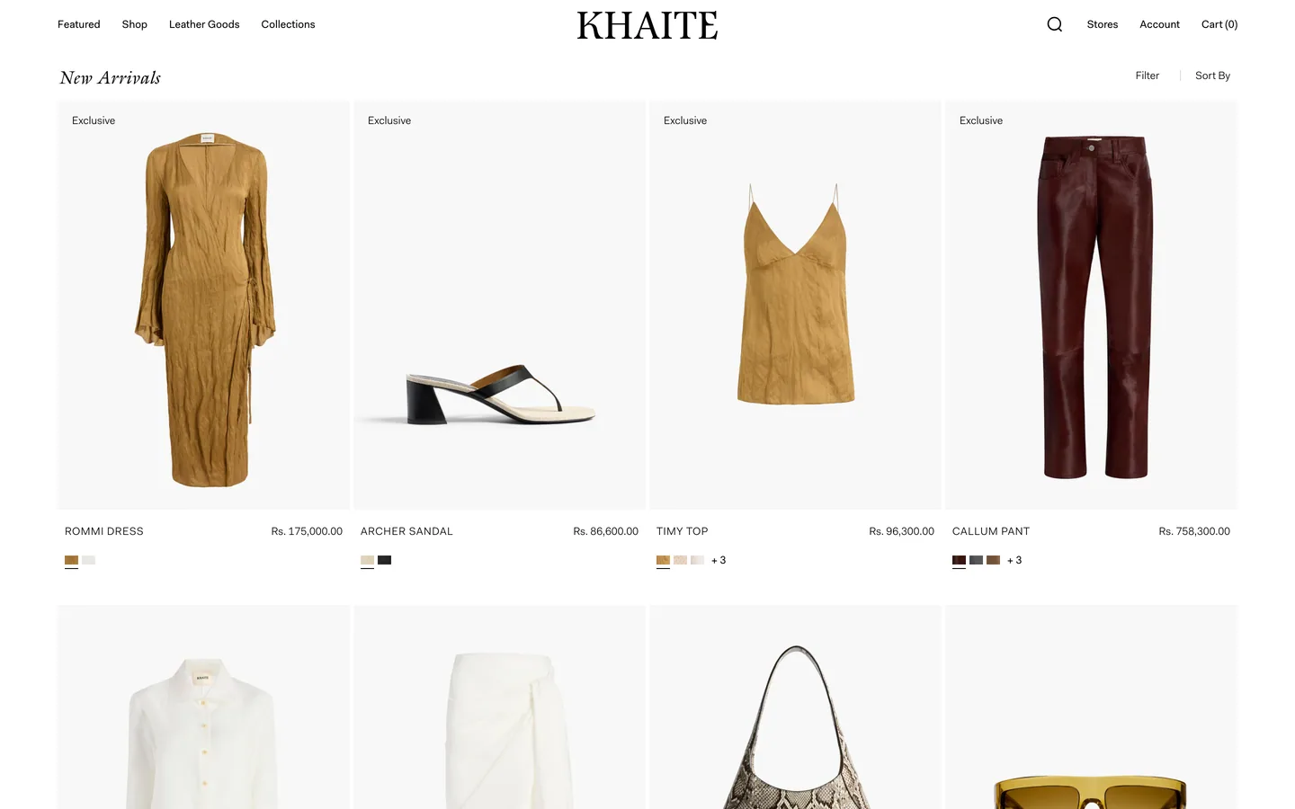 Category page filters at Khaite