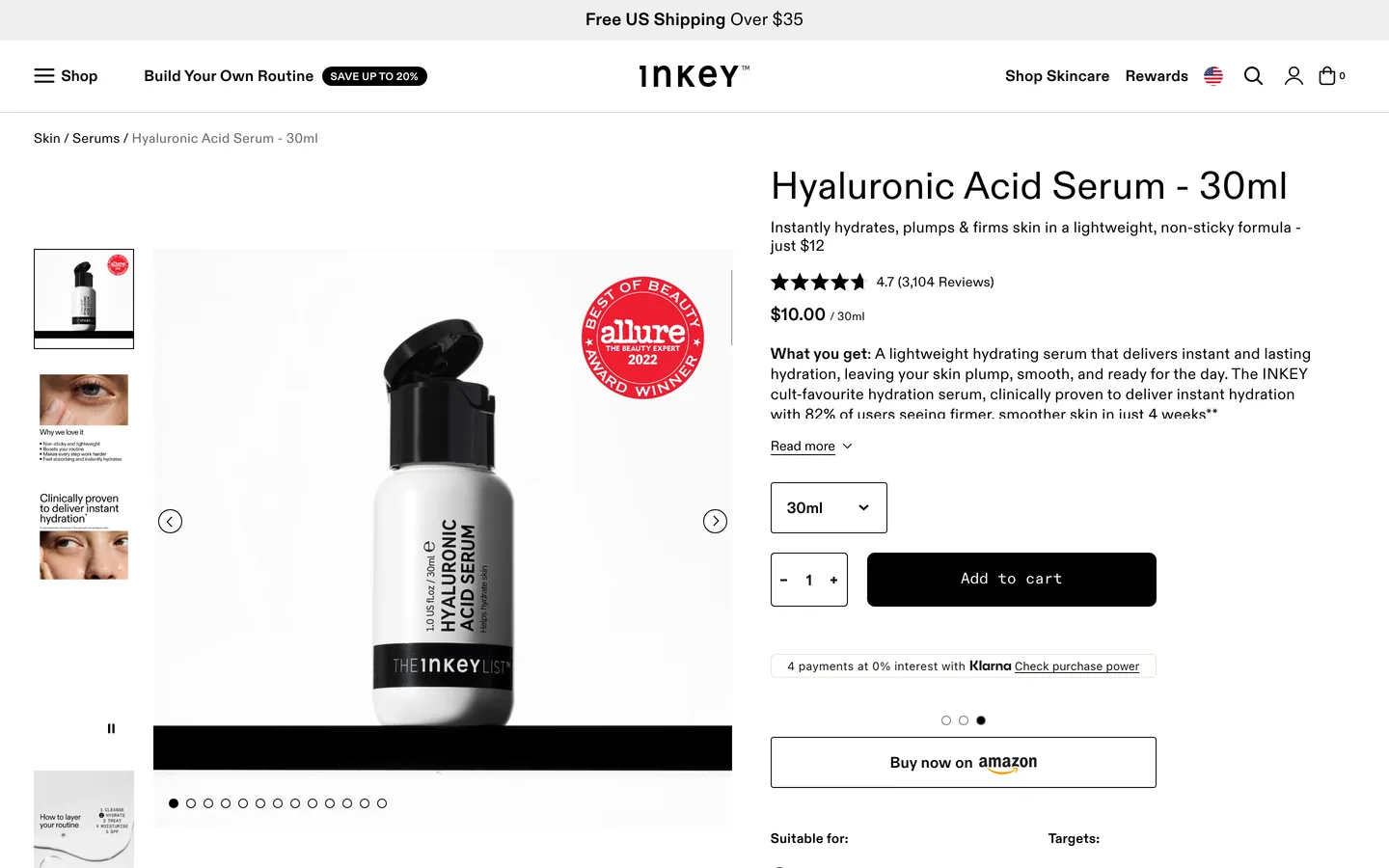 Product page add-to-cart at The INKEY List