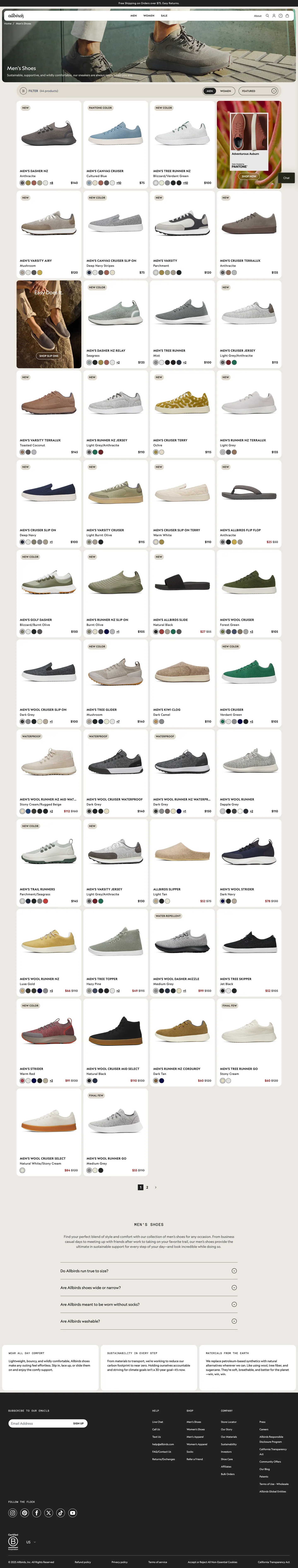 Category page filters at Allbirds — annotated example