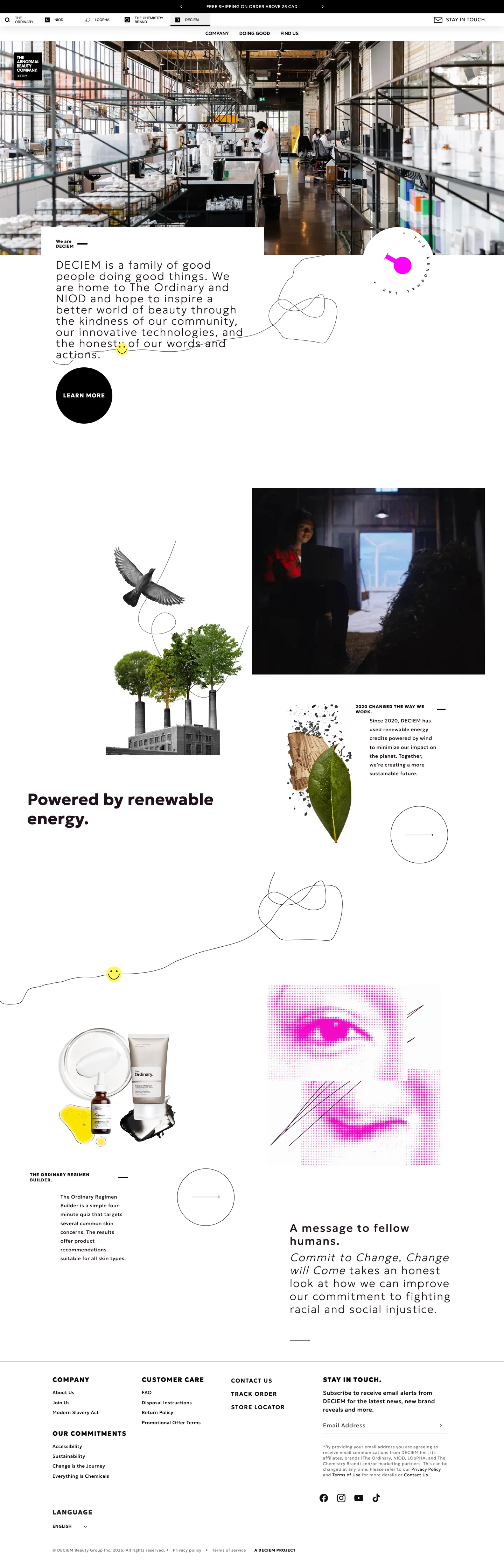 Home top section at DECIEM — annotated example