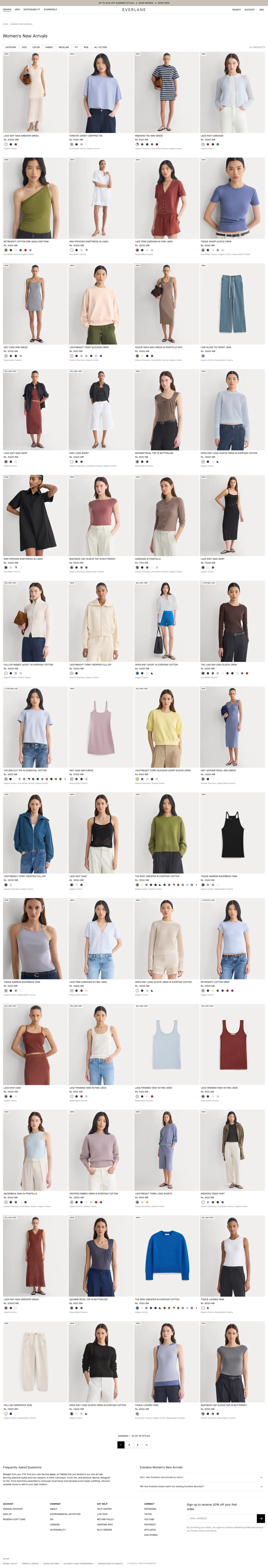 Category page filters at Everlane — annotated example