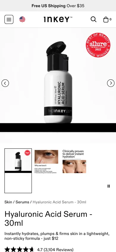 Screenshot: Sticky add-to-cart on The INKEY List
